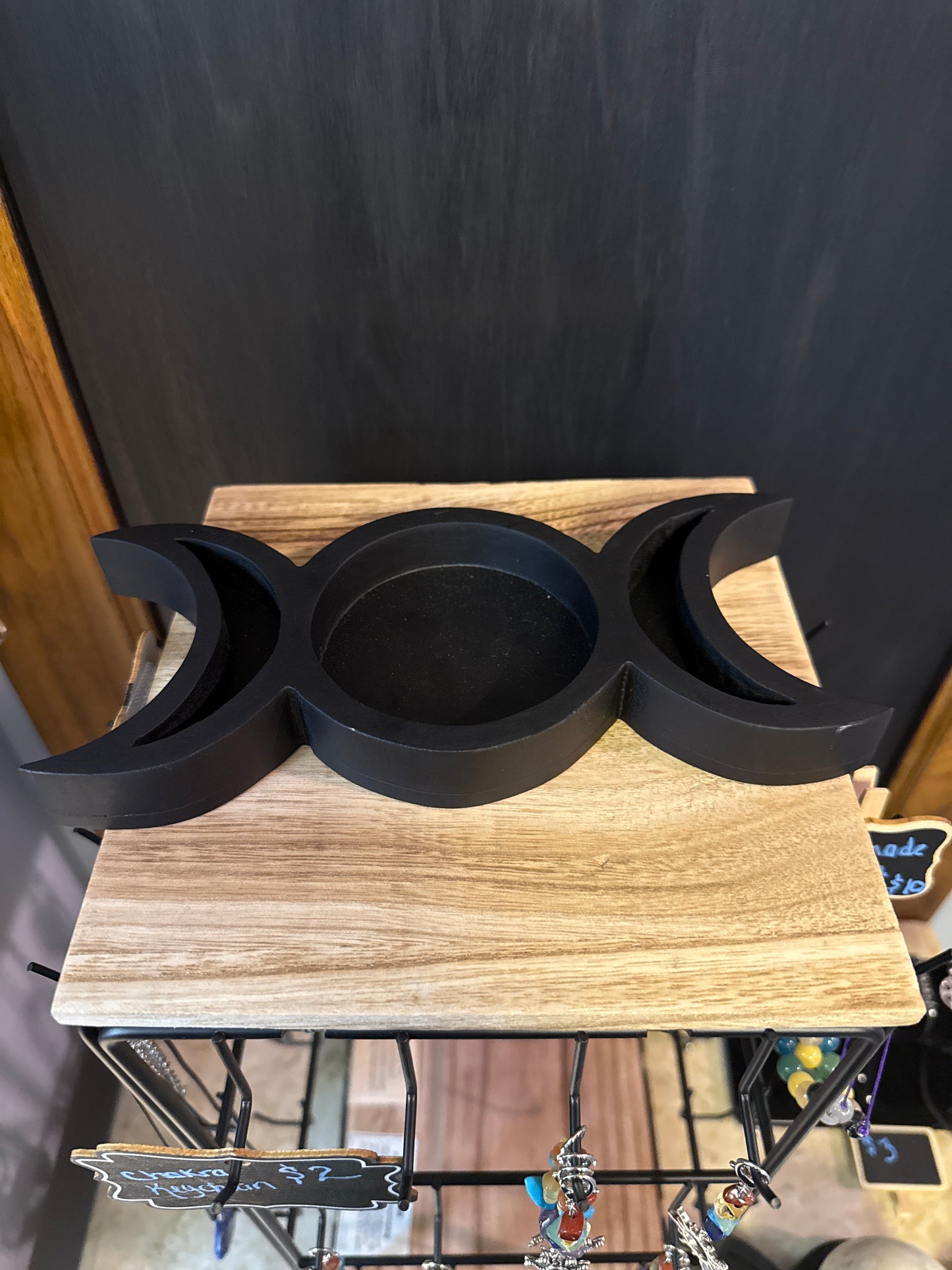 Triple Moon Crystal Holder Black Wood