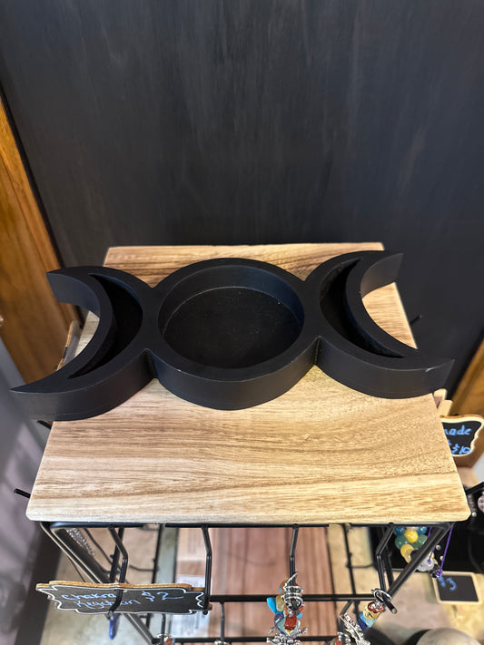 Triple Moon Crystal Holder Black Wood