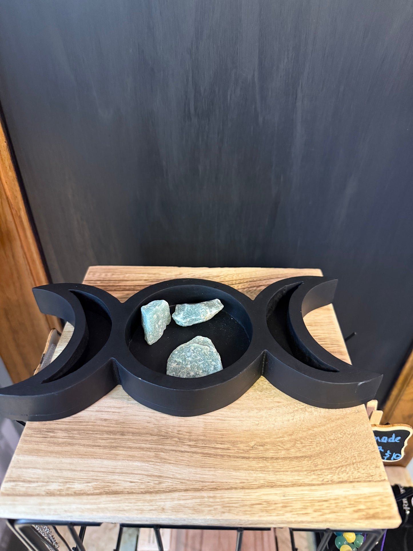Triple Moon Crystal Holder Black Wood